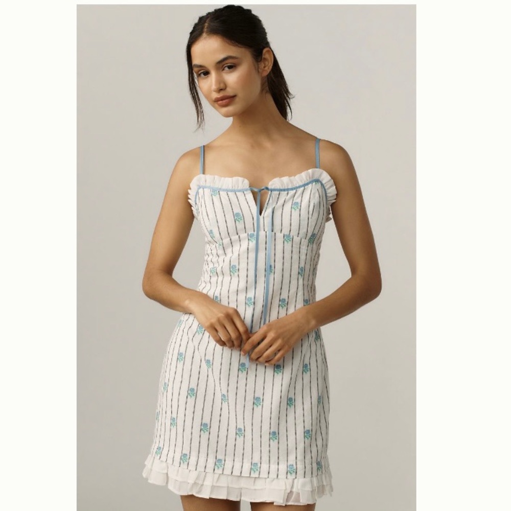 🌿|NWT| Anthropologie Jacquard Ruffle-Hem Mini Dress